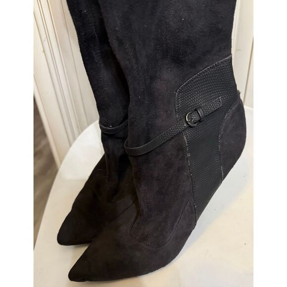 Mojo Moxy Women's Suede Pointed Toe Stiletto Over the Knee Boots Black Size 8 - Picture 12 of 15